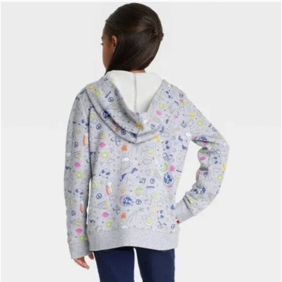 Cat & Jack Girls Printed Zip-Up Hoodie Jacket XXL (18) Gray School Play Comfort - Picture 2 of 13